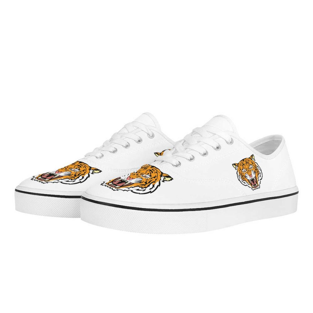 White Canvas Sneakers with Bold Tiger Graphics