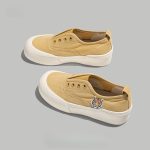 Beige Slip-On Platform Sneakers with Embroidered Tiger Patch