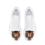 All-White Mesh Sneakers with Vibrant Tiger Head Prints