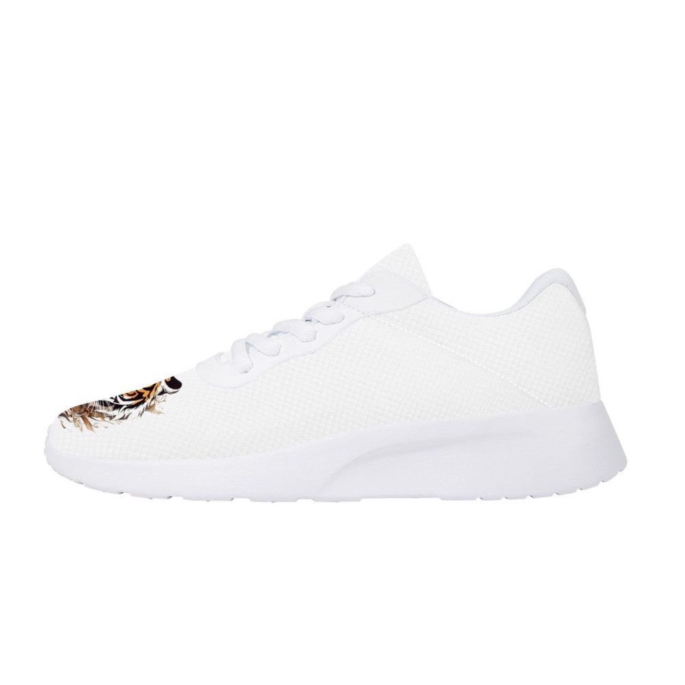 All-White Mesh Sneakers with Watercolor Tiger Accents